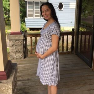 Soft rayon maternity dress with classic stripes
